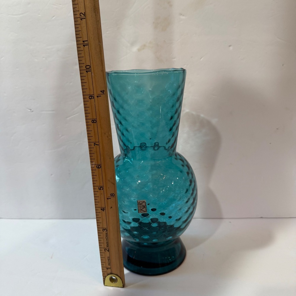 Vintage Made In Italy Empoli Blue Art Glass Vase Diamond Optic Genie Bottle - Picture 3 of 5